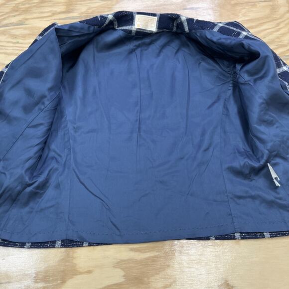 Vintage Pendleton Blazer Womens Size 12 Navy Blue Plaid Virgin Wool Metallic USA - Picture 9 of 14